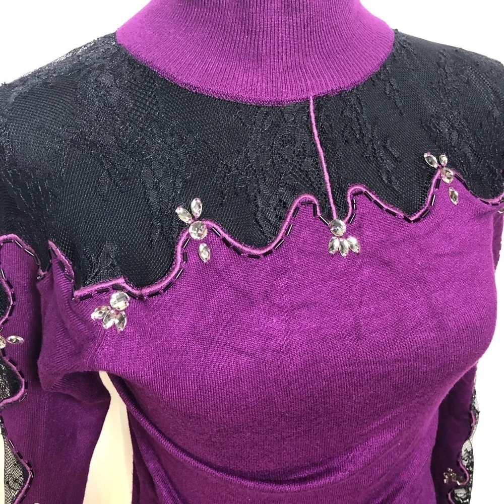 VENUS Purple and Black Lace Mini Sweater Dress NWOT